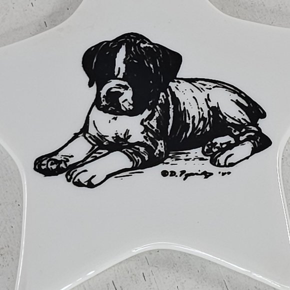 Vintage Boxer Puppy Dog Star Ornament Christmas Ceramic - Picture 2 of 6